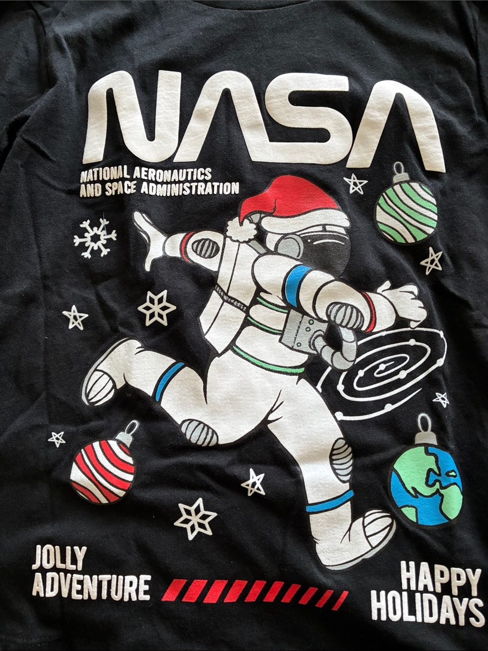 Eighty Eight Black NASA Holiday Astronaut Tee with Red Green Blue Accents